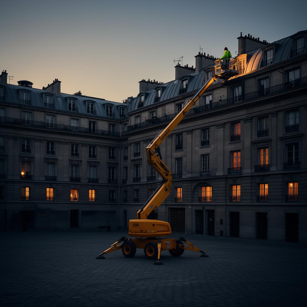 Opérateur Hexagone Levage sur un toit parisien